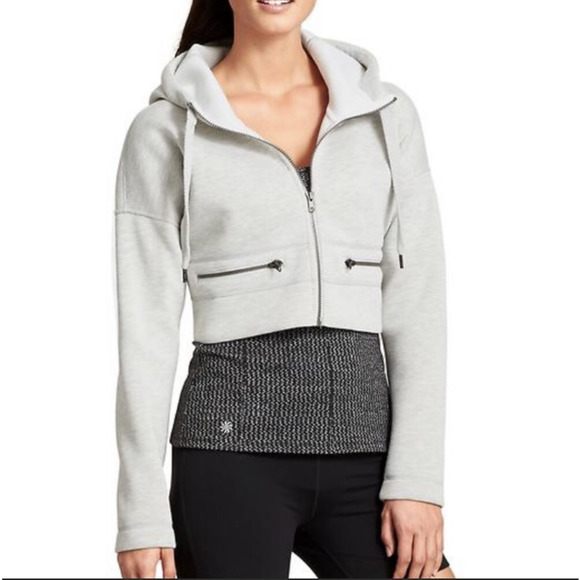 Athleta Tops - Athleta Fuse Grey Cropped Hoodie XL